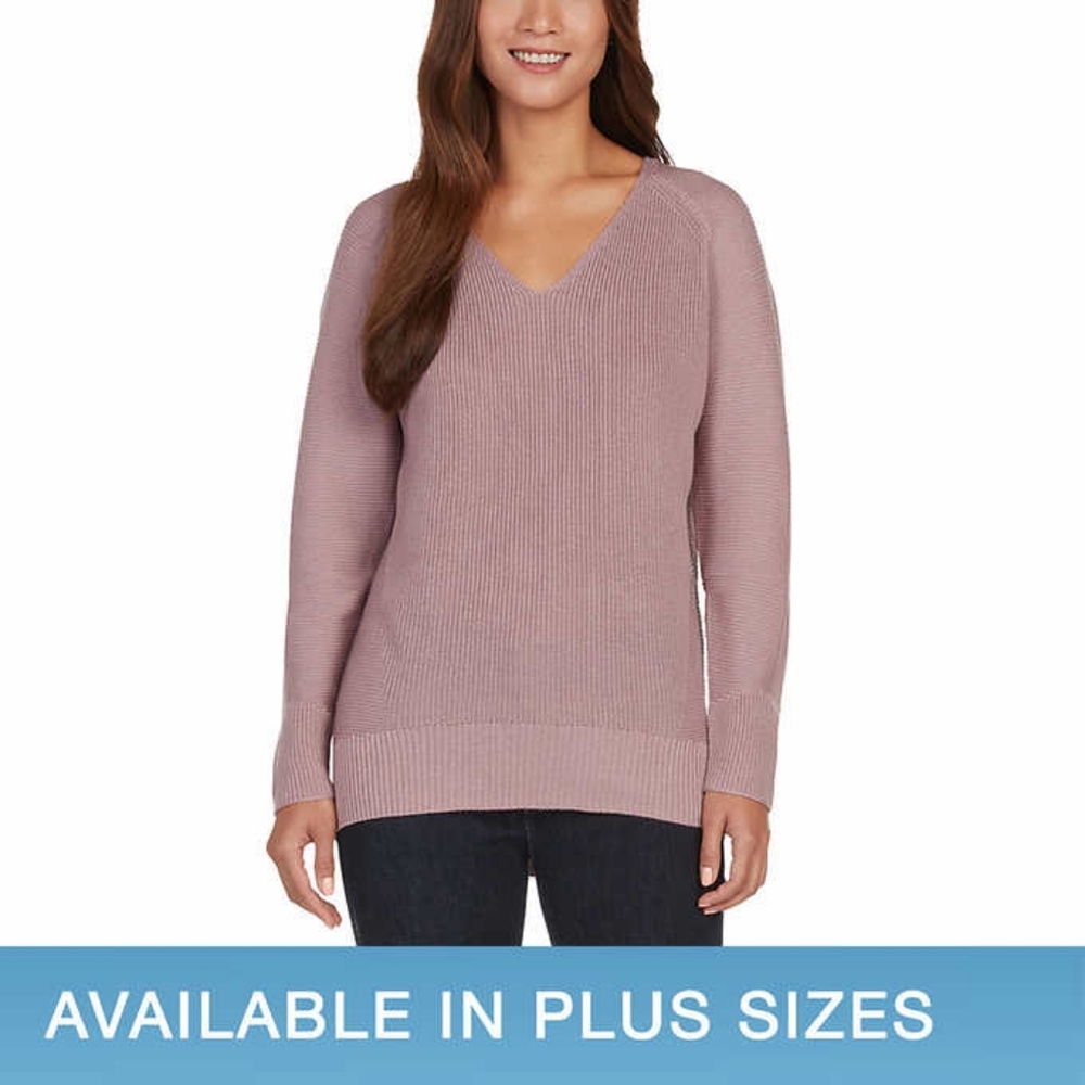 Matty M Ladies' Ribbed V-Neck Sweater